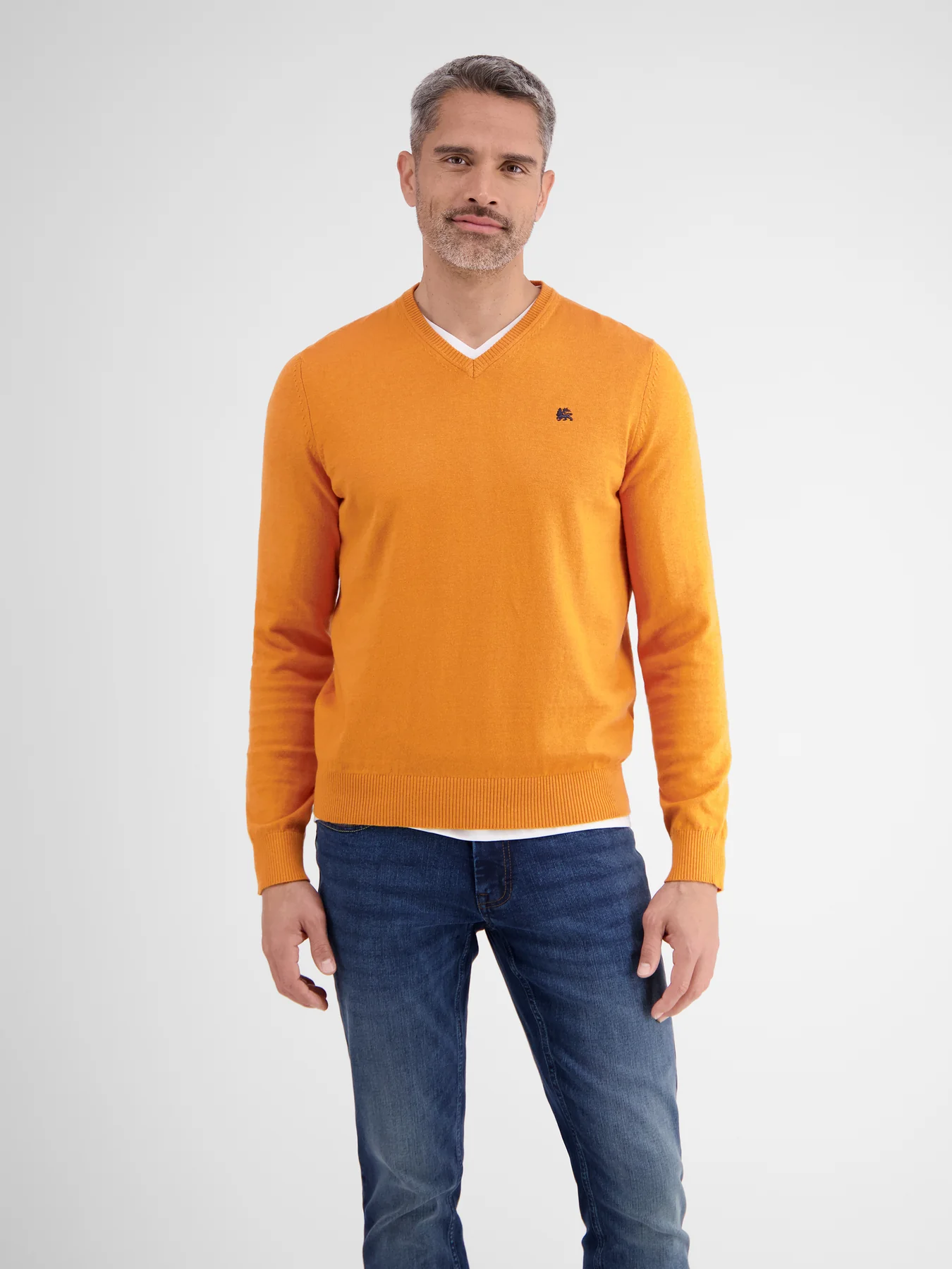 Taruri　0527 LERROS V-Hals Trui met Kasjmier - Pumpkin Orange | - Cotton Blues