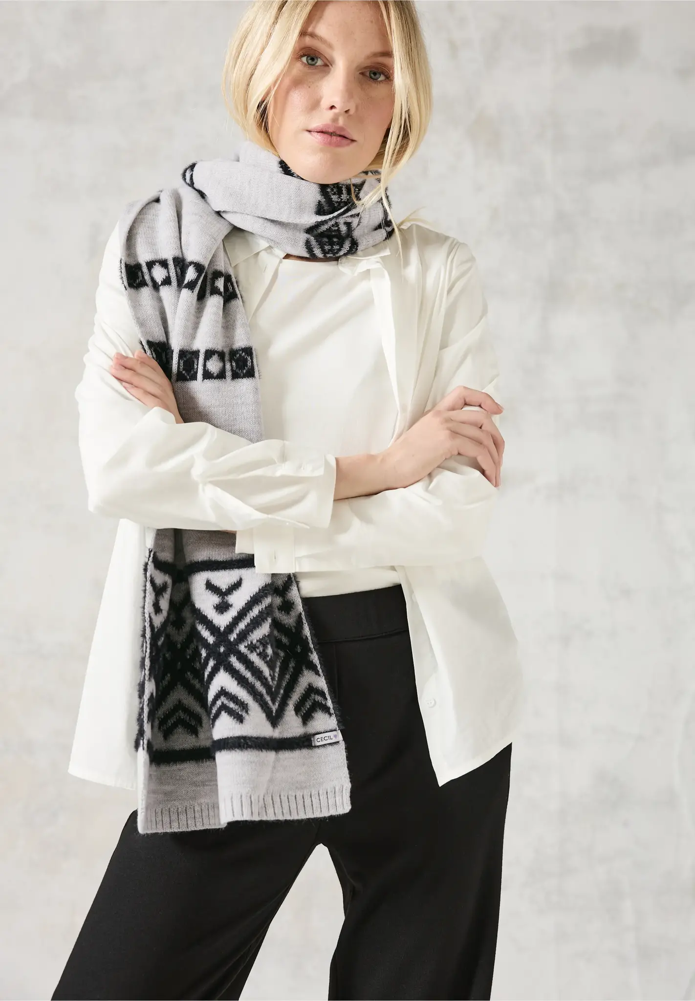 Cecil Gebreide Sjaal met Patroon - Smooth Silver Melange