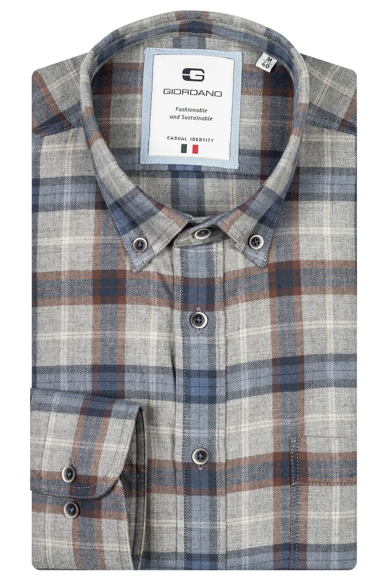 Giordano Karomuster Hemd mit Wolle Dark Navy Cotton Blues