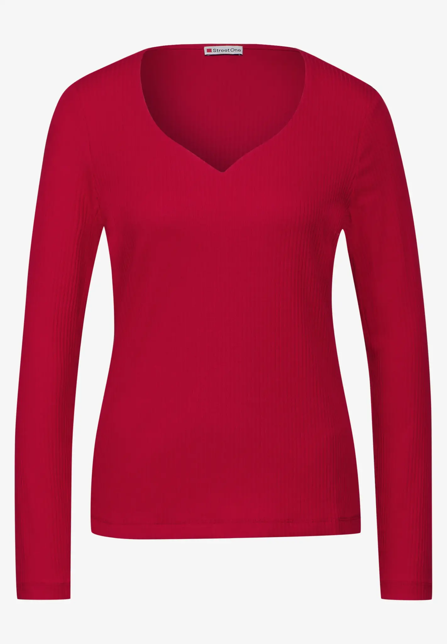 Street One Rib Longsleeve with Heart Neckline - Autumn Red