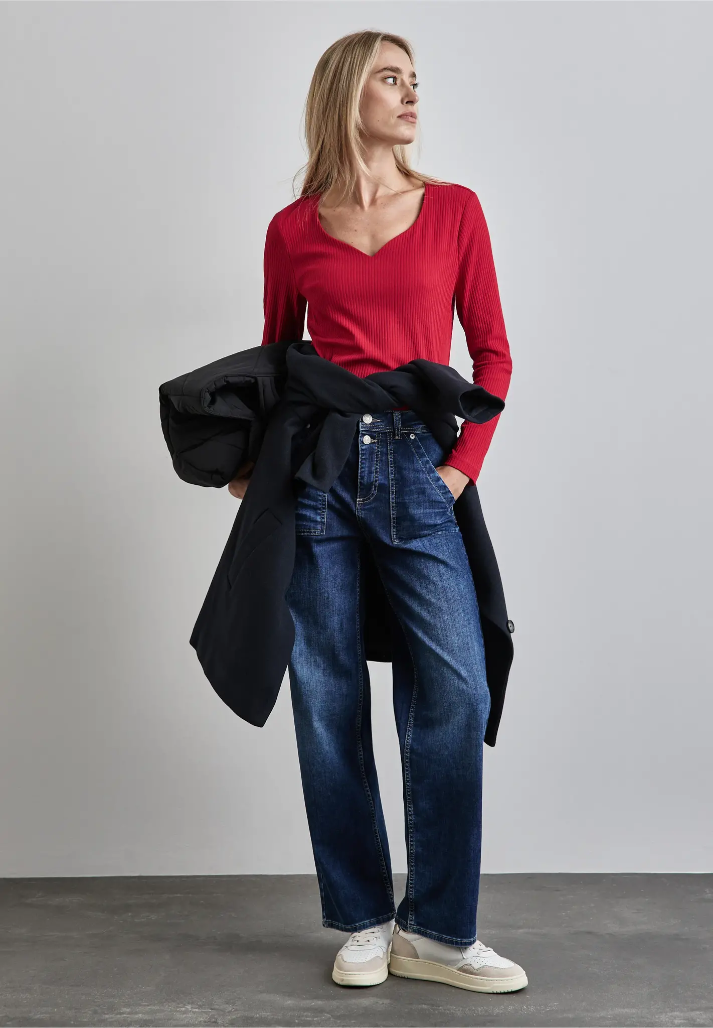 Street One Rib Shirt met Hartvormige Halslijn - Autumn Red