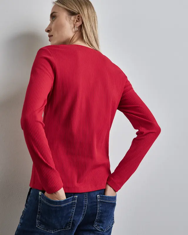 Street One Ripp-Shirt mit Herzausschnitt - Autumn Red