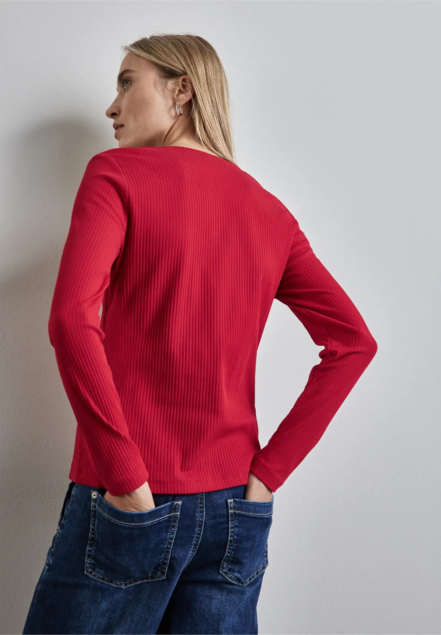 Street One Rib Shirt met Hartvormige Halslijn - Autumn Red
