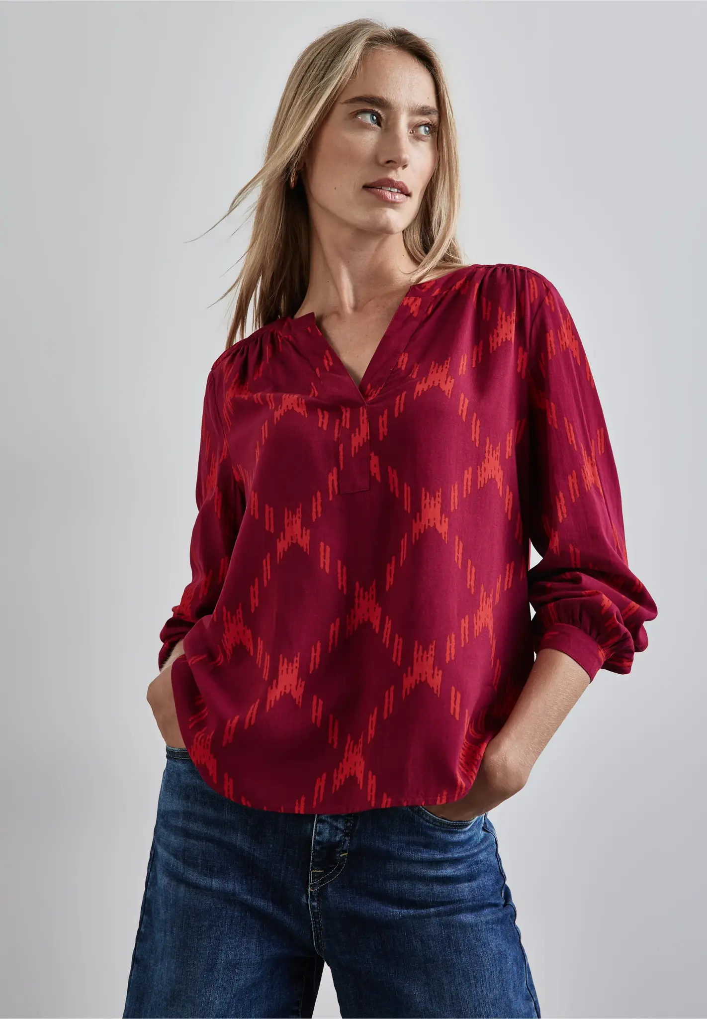 Street One Print Blouse - Beet Red