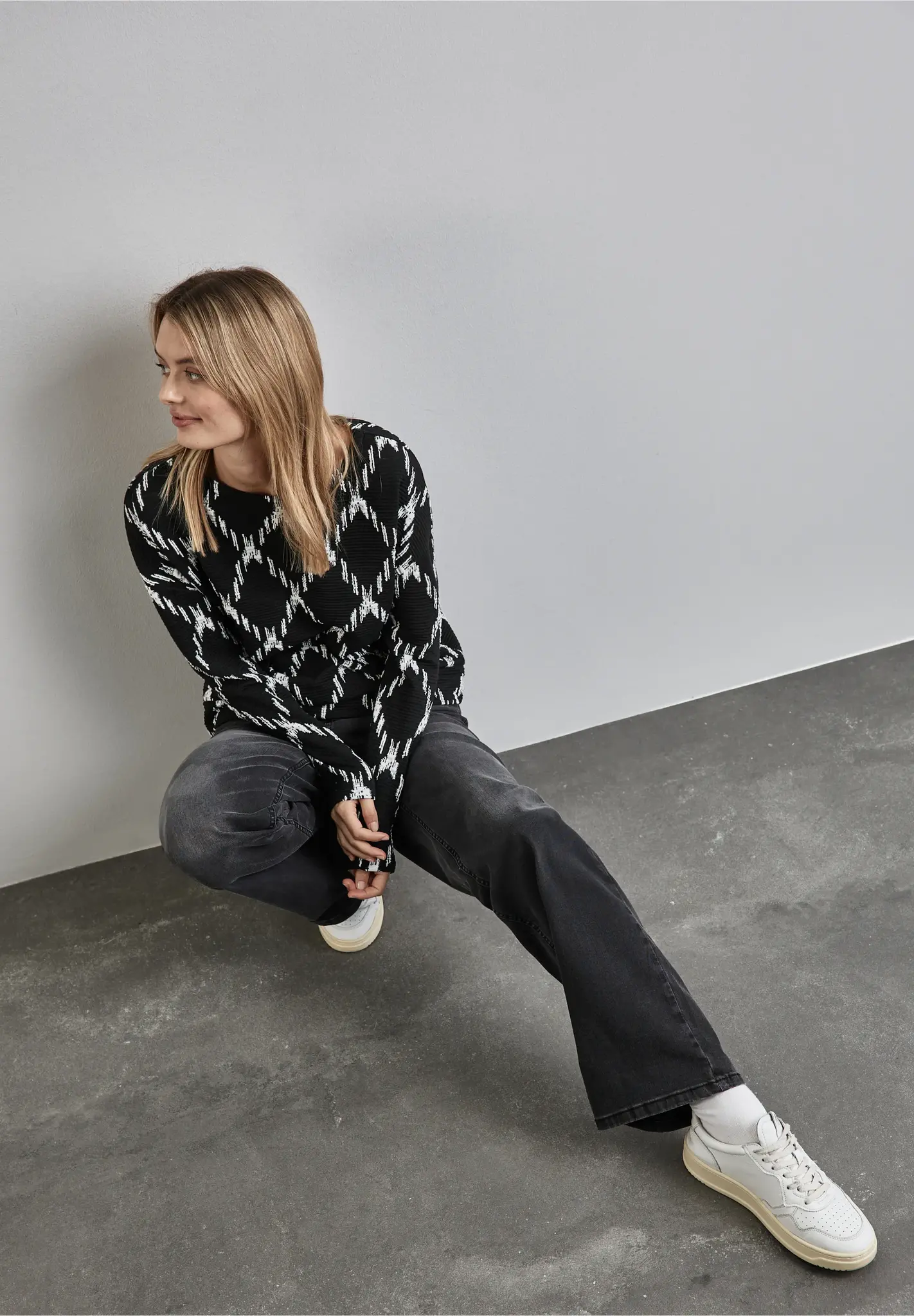 Street One Structuur Shirt met Ruit Patroon - Black