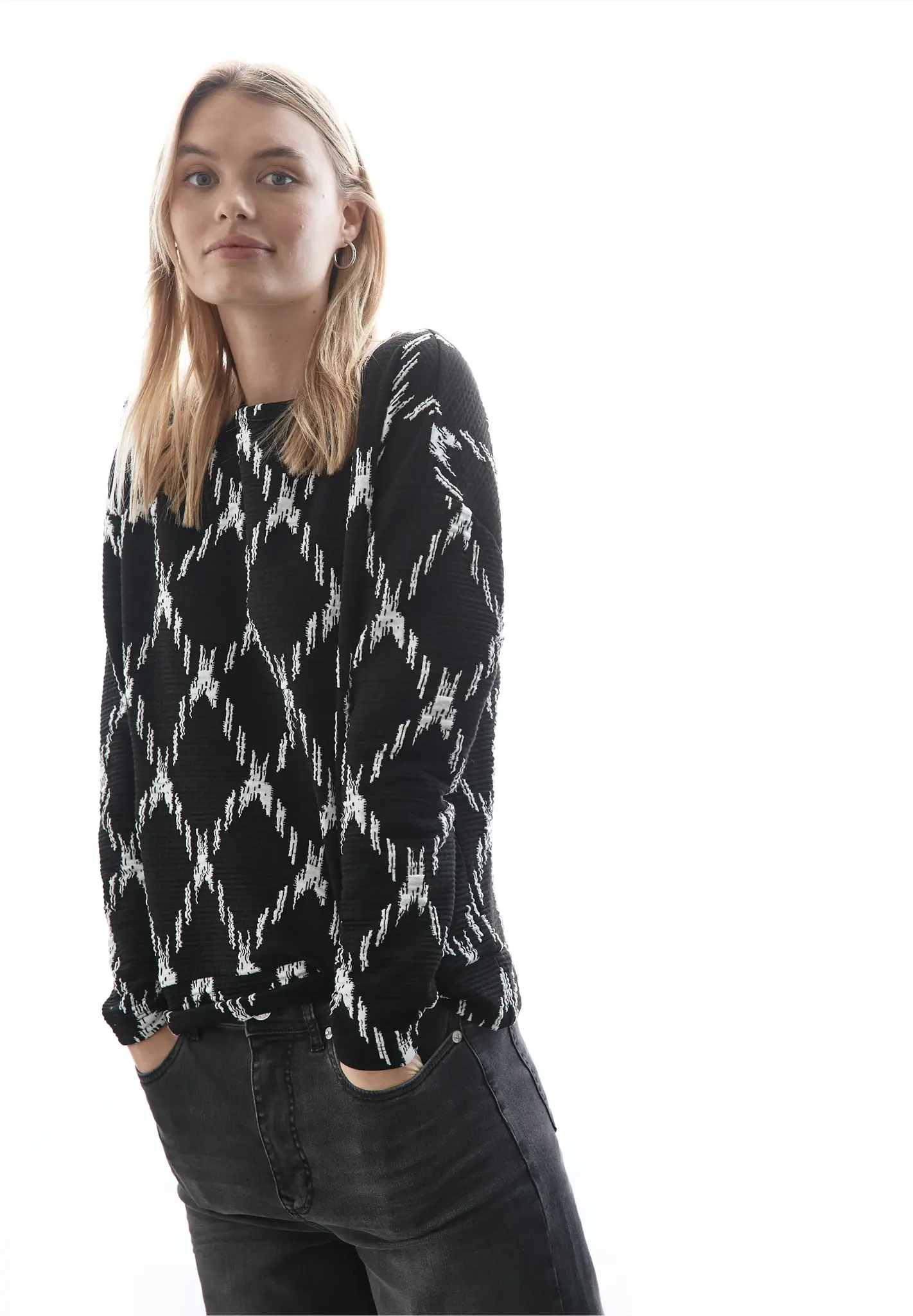 Street One Structured Shirt with Check Print - Black