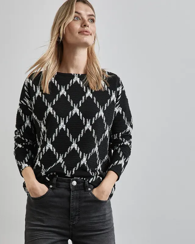 Street One Strukturshirt mit Karomuster - Black