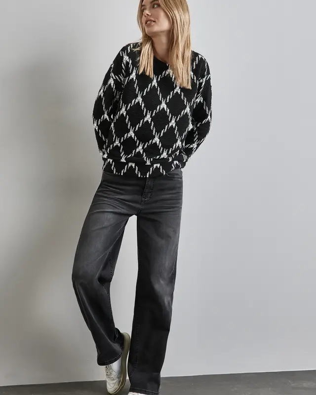 Street One Strukturshirt mit Karomuster - Black