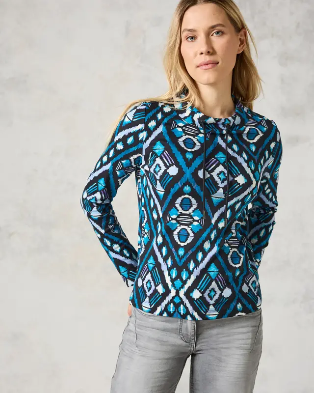 Cecil Shirt met Lange Mouwen en Print - Deep Charcoal Grey