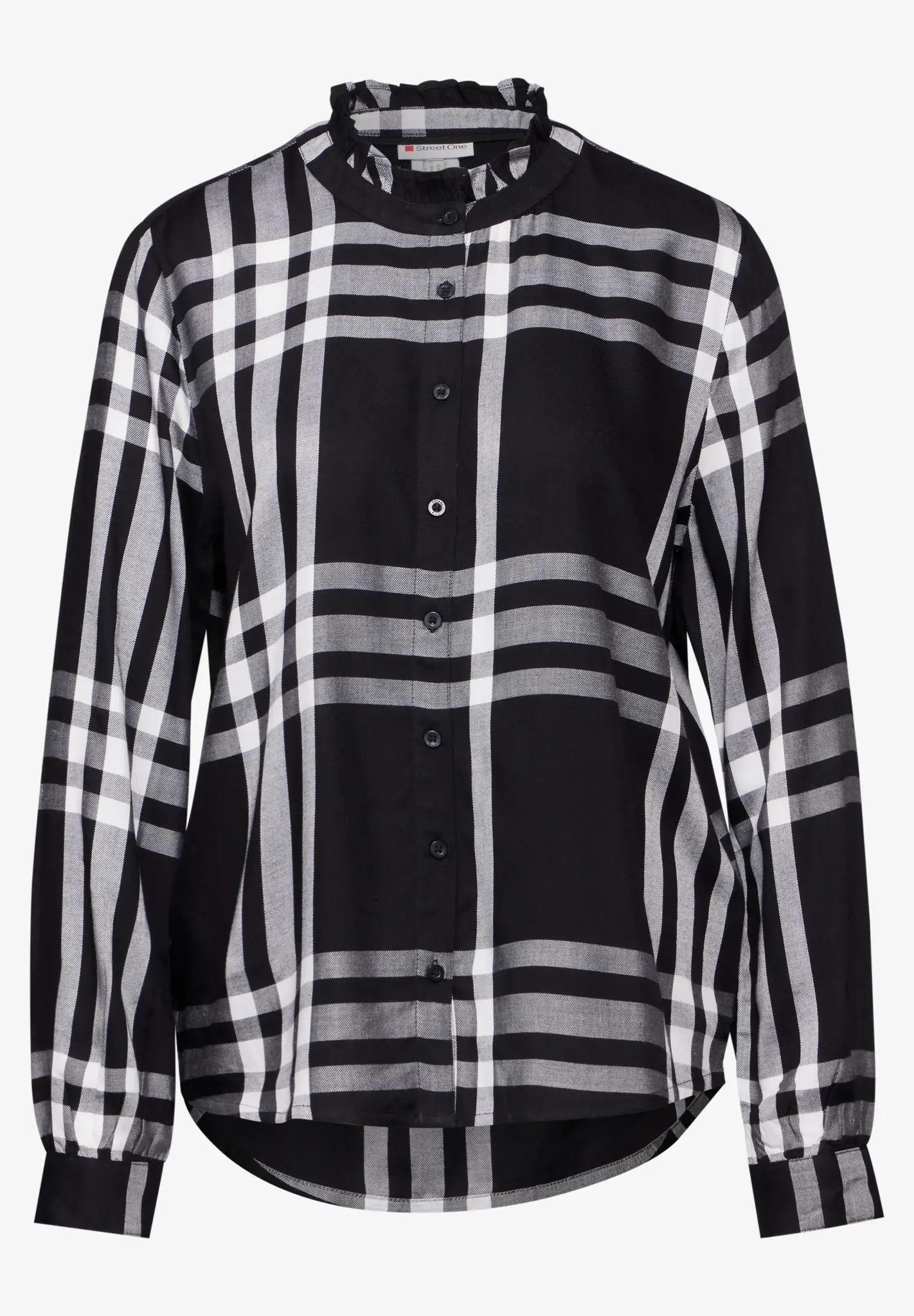 Street One Check Blouse with Fringes - Black