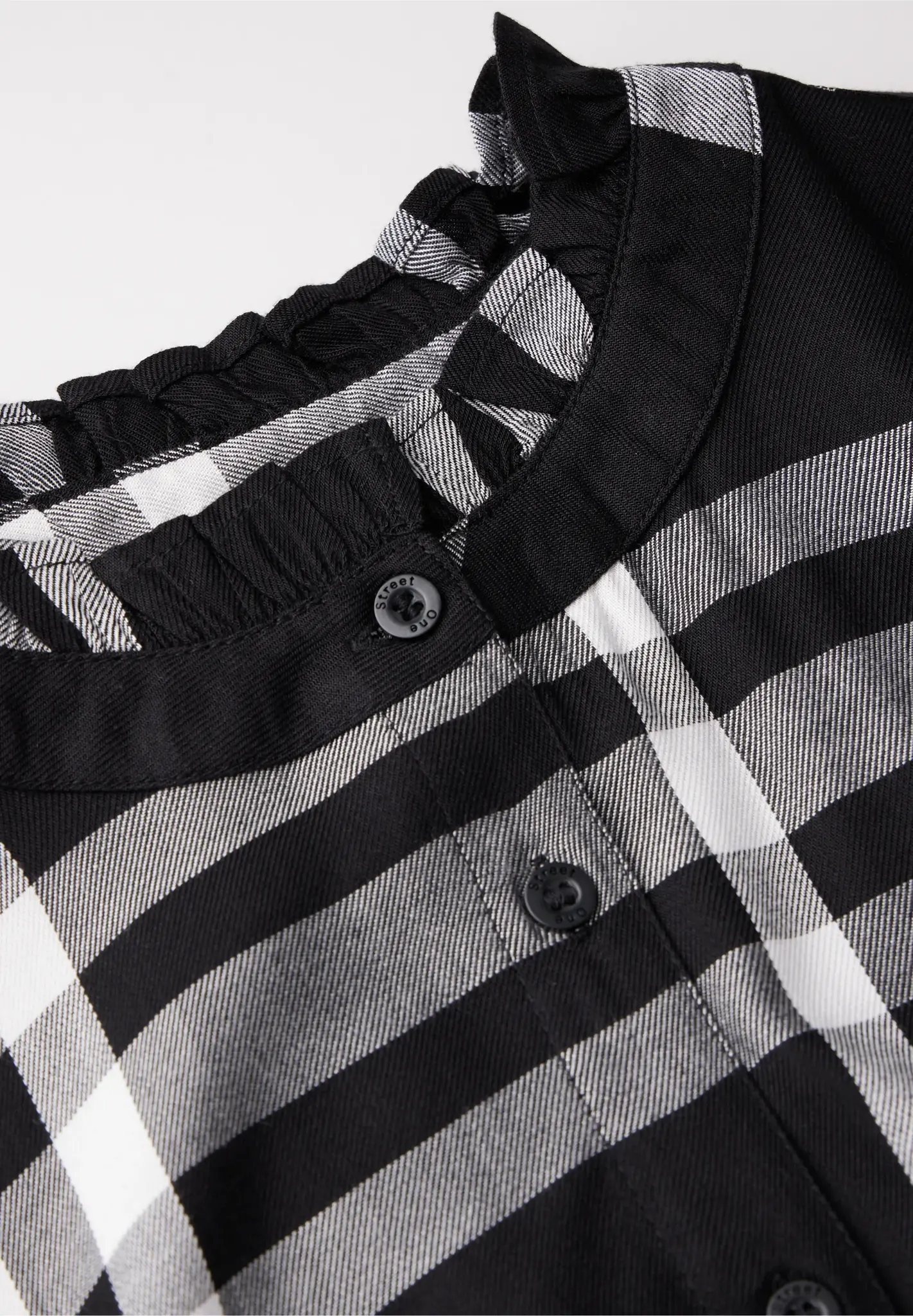 Street One Check Blouse with Fringes - Black