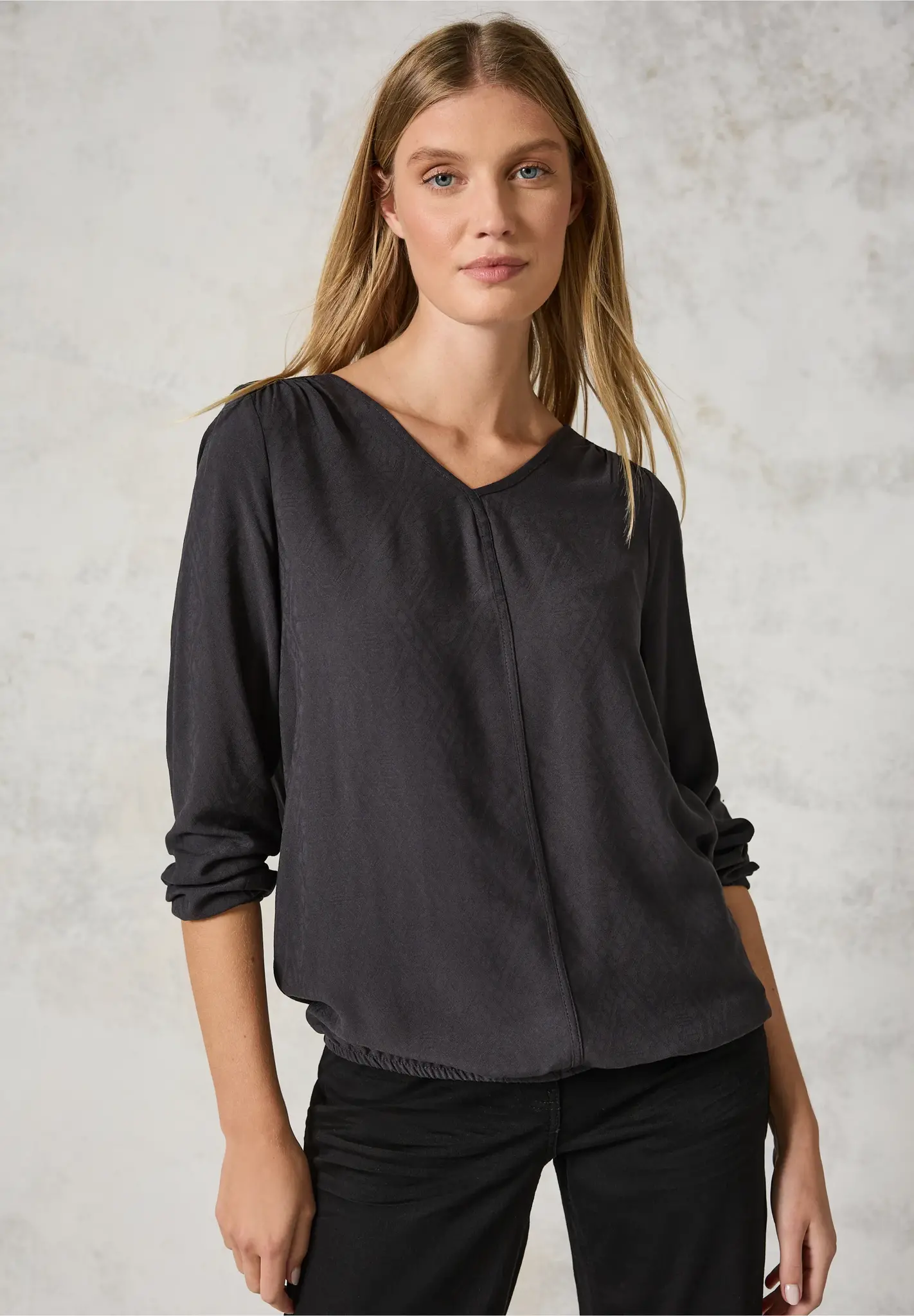 Cecil Jacquard Blouse - Deep Charcoal Grey