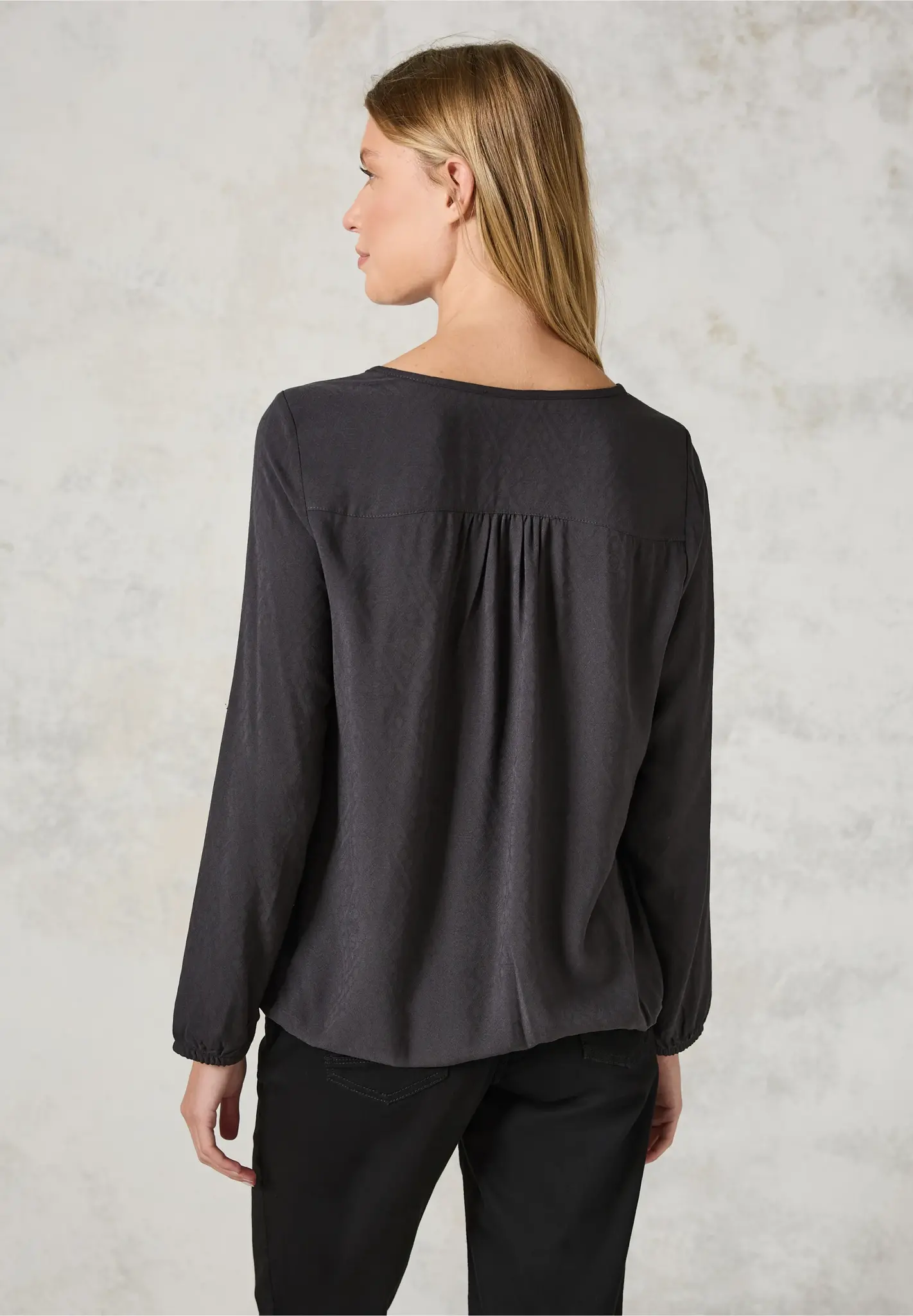 Cecil Jacquard Blouse - Deep Charcoal Grey
