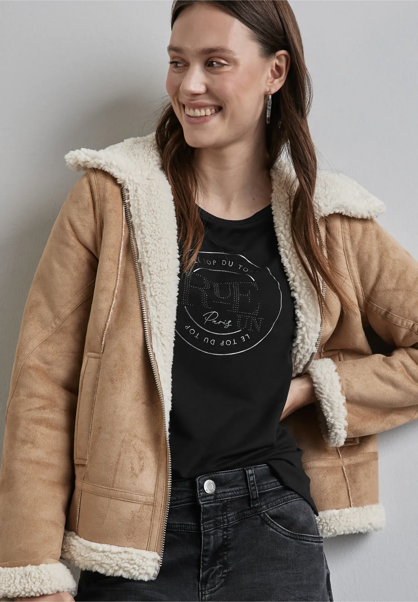 Street One T-Shirt met Artwork - Black