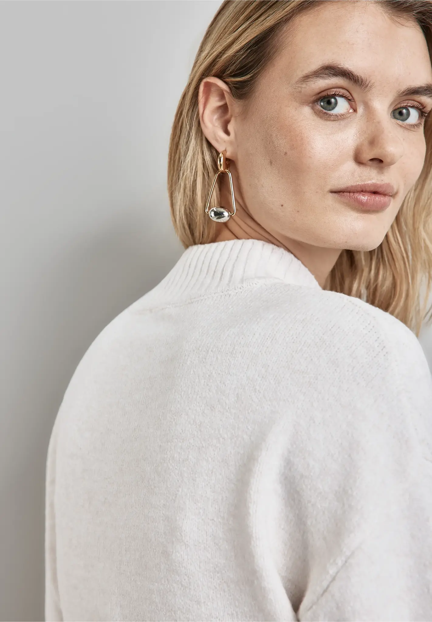 Street One Jumper with Knit Pattern - Cream White Melange