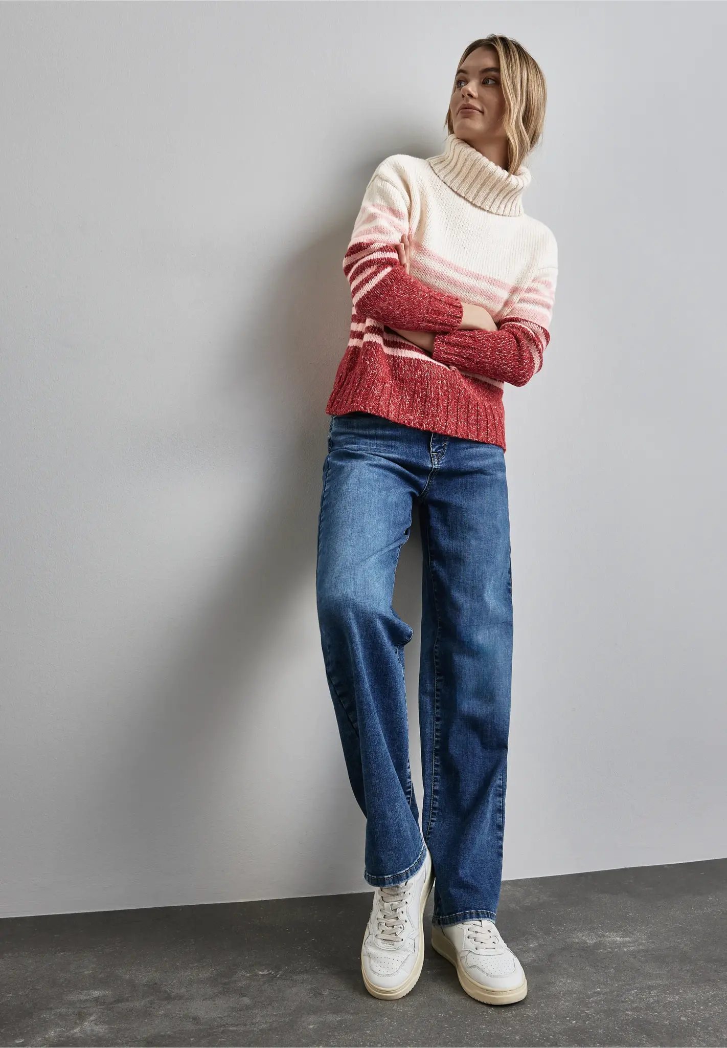 Street One Gestreifter Strickpullover - Petal Rose