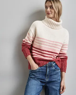 Street One Gestreifter Strickpullover - Petal Rose
