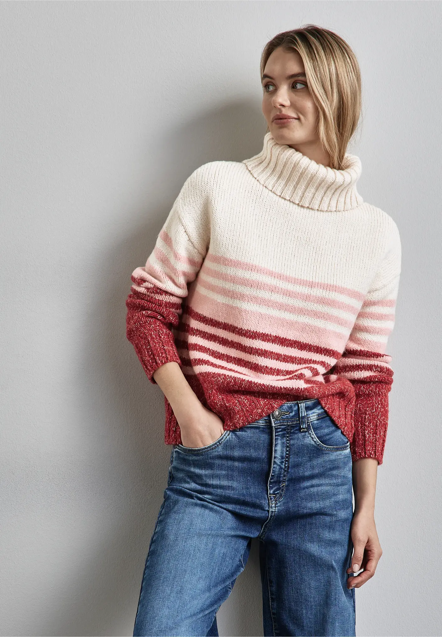 Street One Striped Knit Jumper - Petal Rose