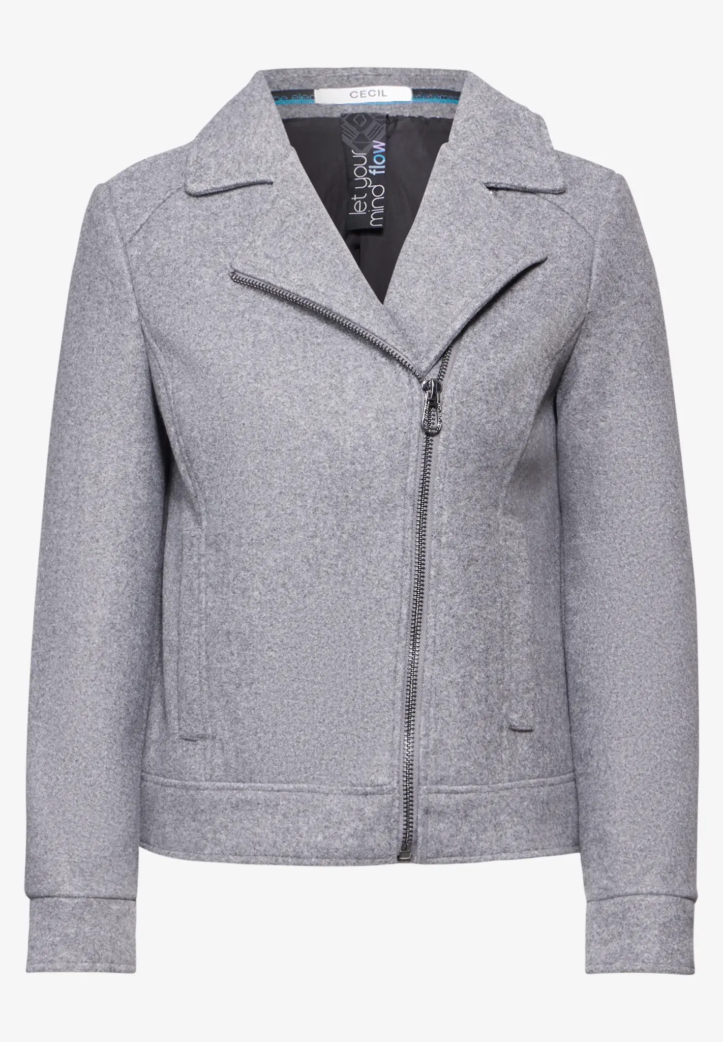Cecil Bikerjacket in Wool Look - Platinum Grey Melange
