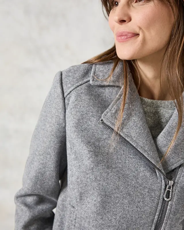 Cecil Bikerjacket in Wool Look - Platinum Grey Melange