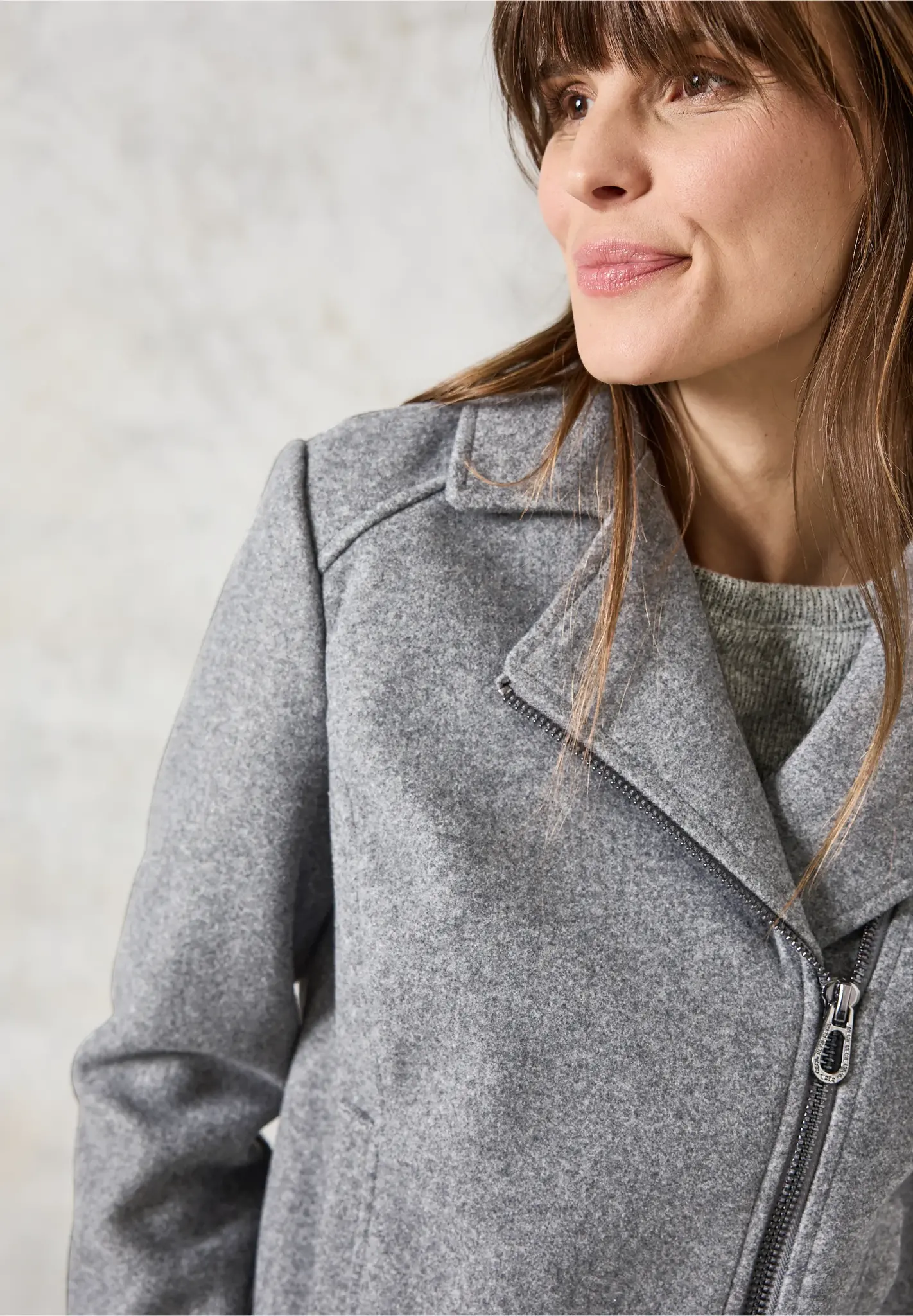 Cecil Bikerjacket in Wool Look - Platinum Grey Melange