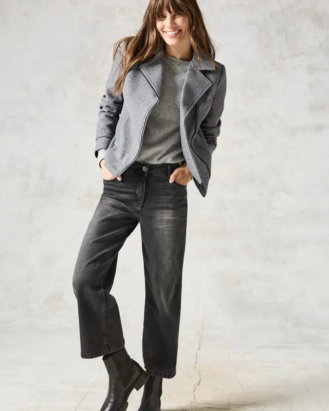 Cecil Bikerjacket in Wool Look - Platinum Grey Melange