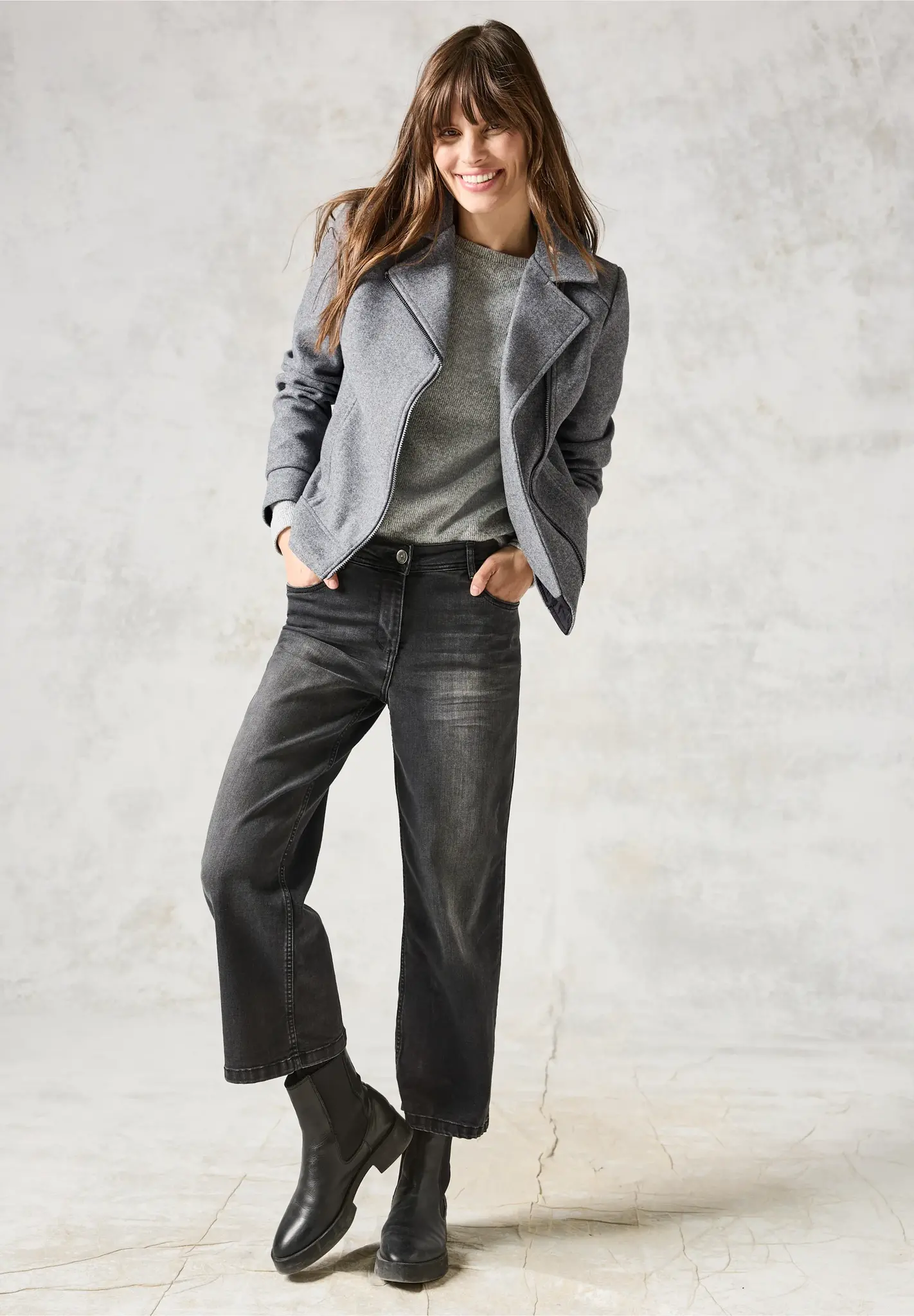 Cecil Biker Jack in Wollen Look - Platinum Grey Melange