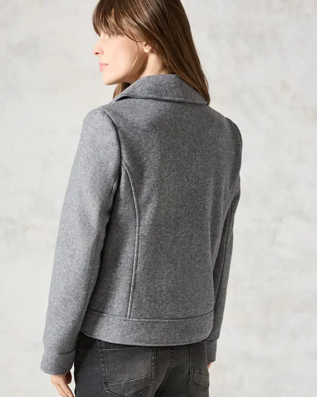 Cecil Bikerjacket in Wool Look - Platinum Grey Melange