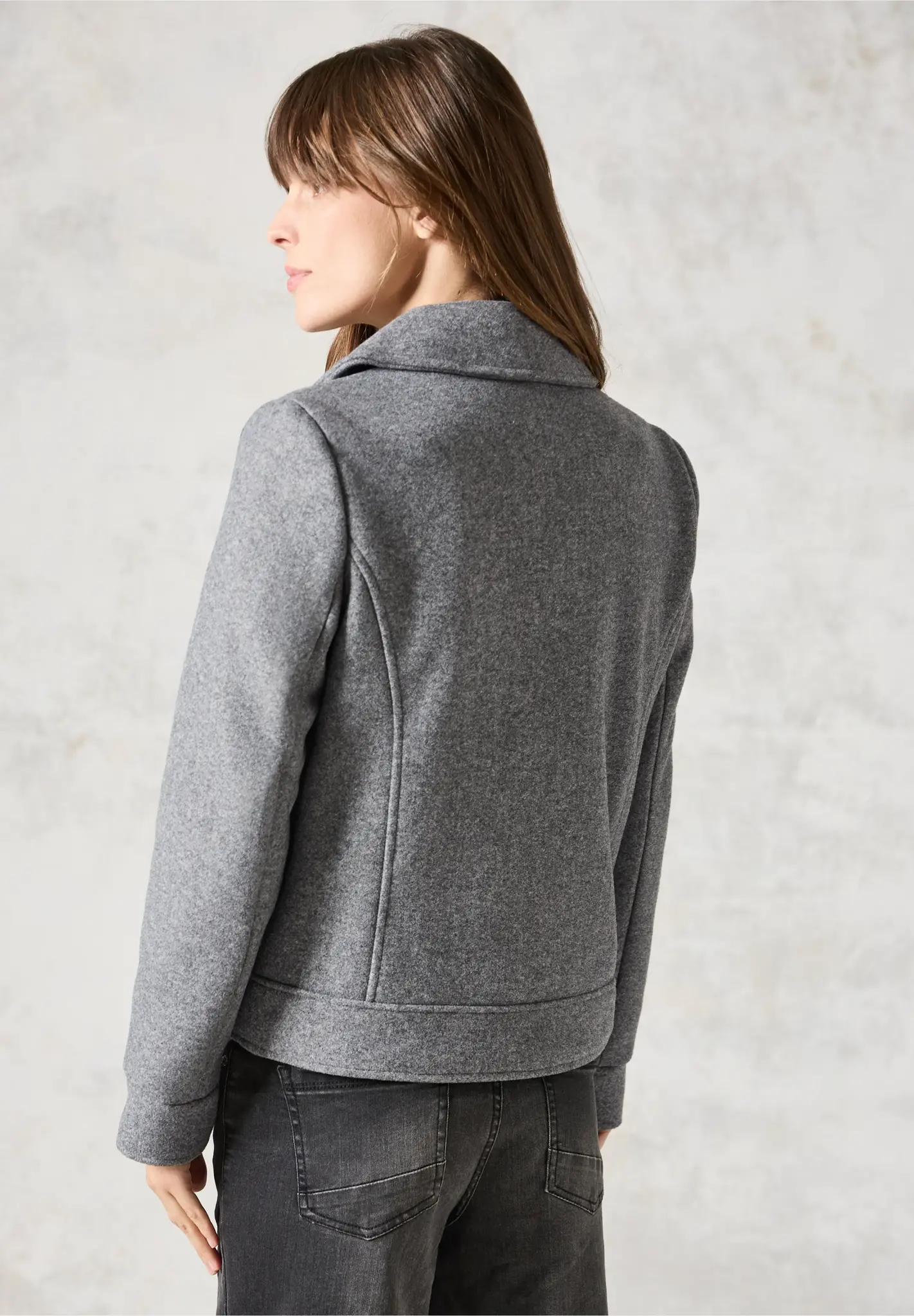 Cecil Bikerjacket in Wool Look - Platinum Grey Melange