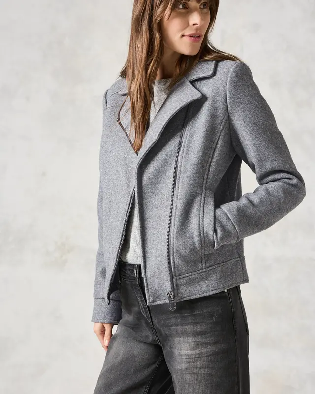 Cecil Bikerjacket in Wool Look - Platinum Grey Melange