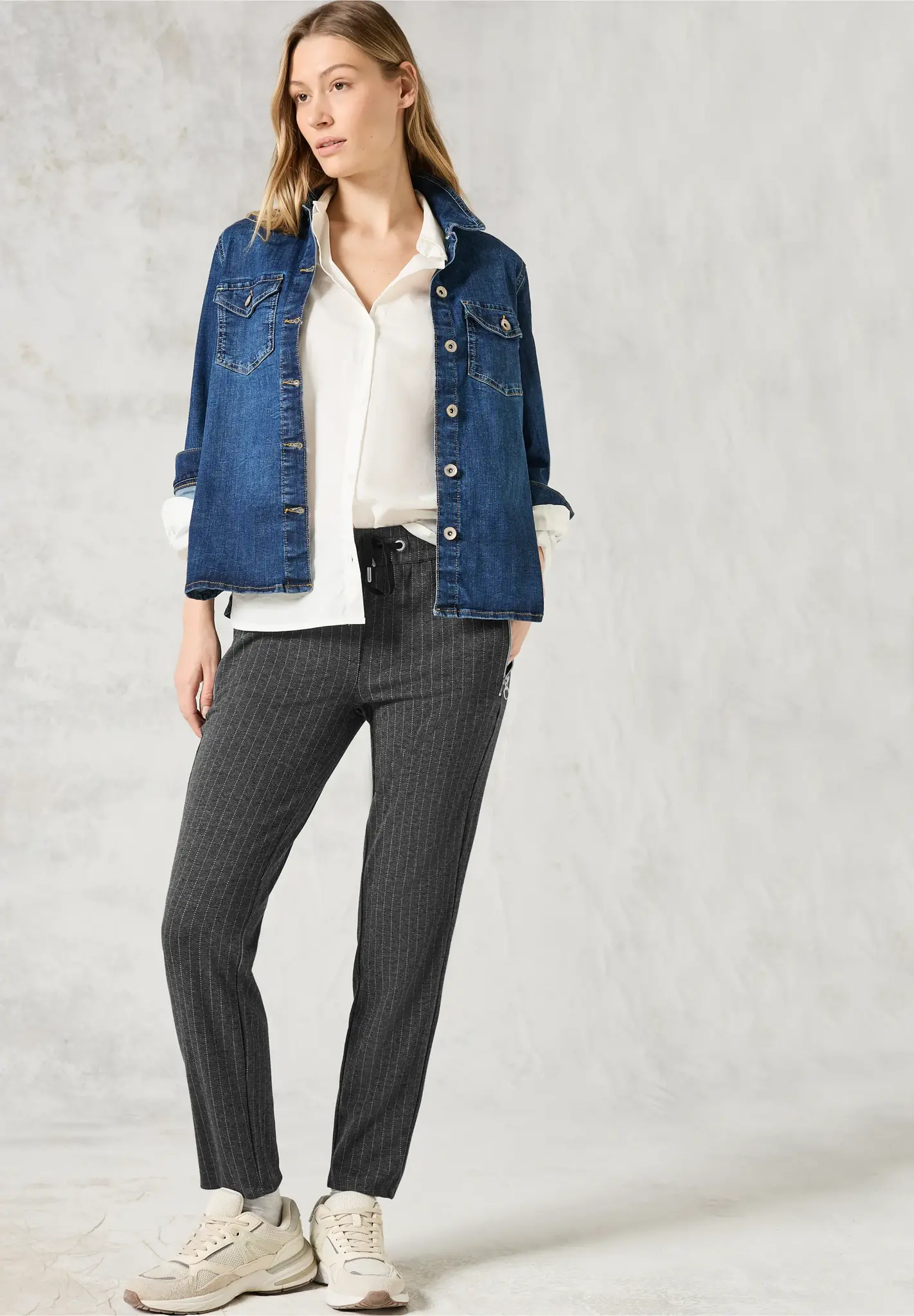 Cecil Hose im Nadelstreifen-Look Tracey - Dark Grey Melange