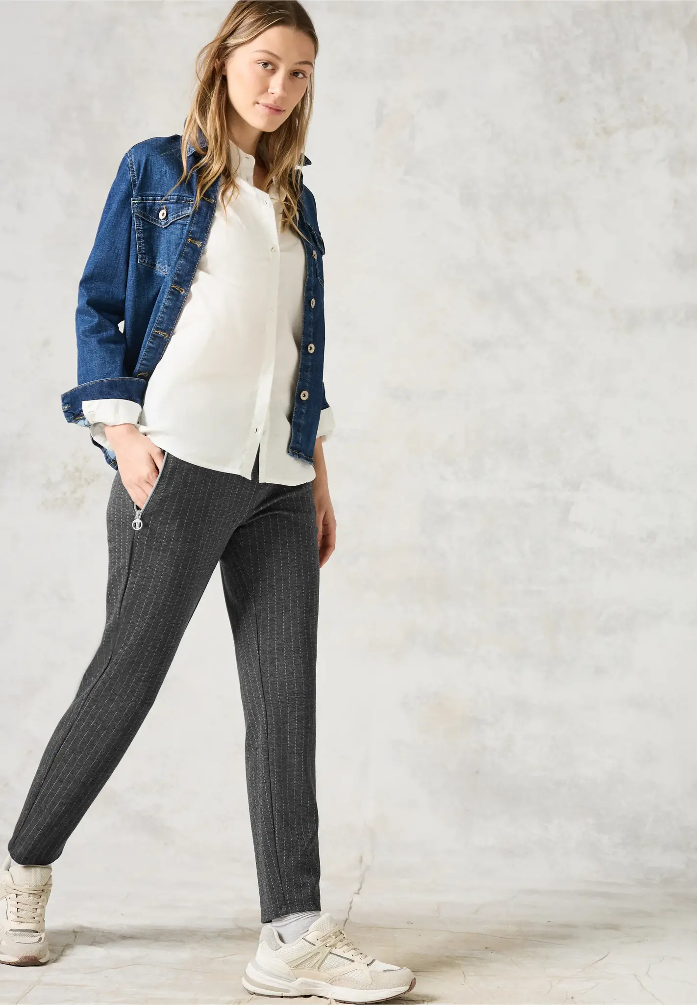 Cecil Hose im Nadelstreifen-Look Tracey - Dark Grey Melange