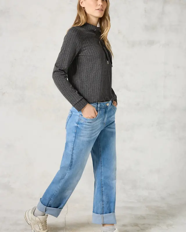 Cecil Shirt in Pinstripe Look - Dark Grey Melange