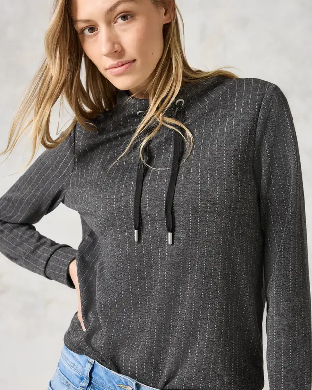 Cecil Shirt in Pinstripe Look - Dark Grey Melange