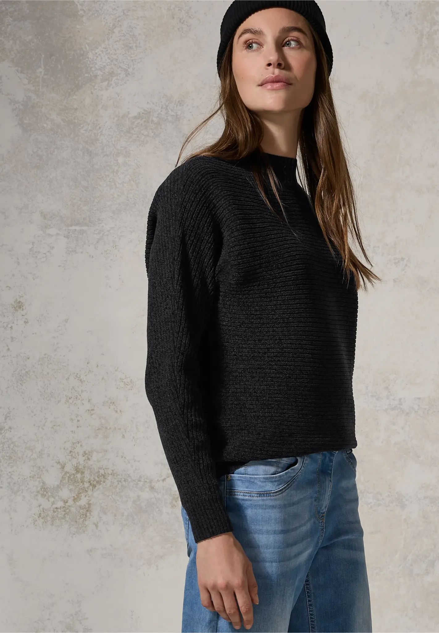 Cecil Chenille Dolman Pullover - Deep Charcoal Grey