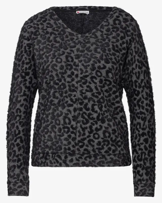 Street One Shirt with Leopard Print - Gravel Grey Melange