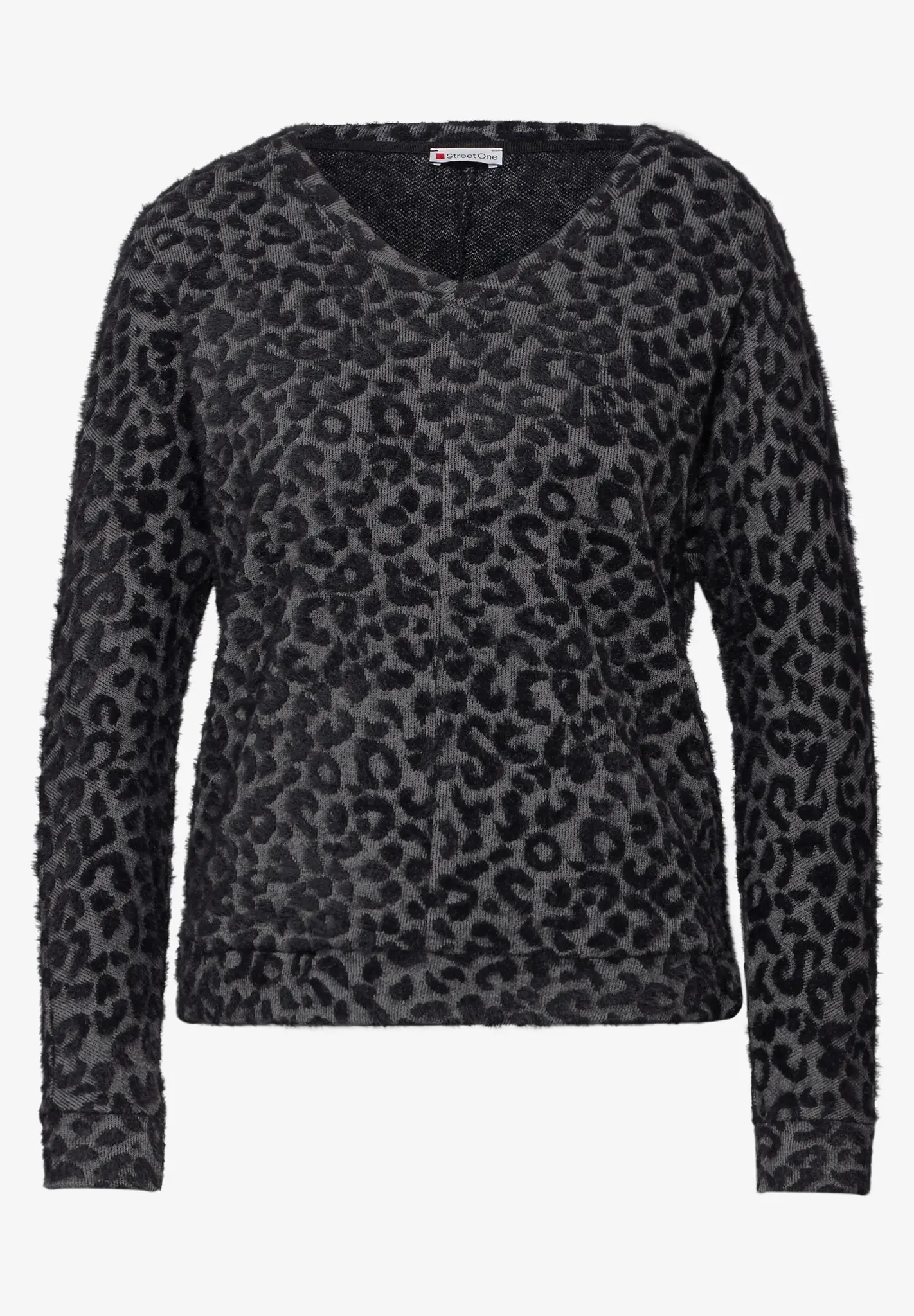 Street One Shirt with Leopard Print - Gravel Grey Melange
