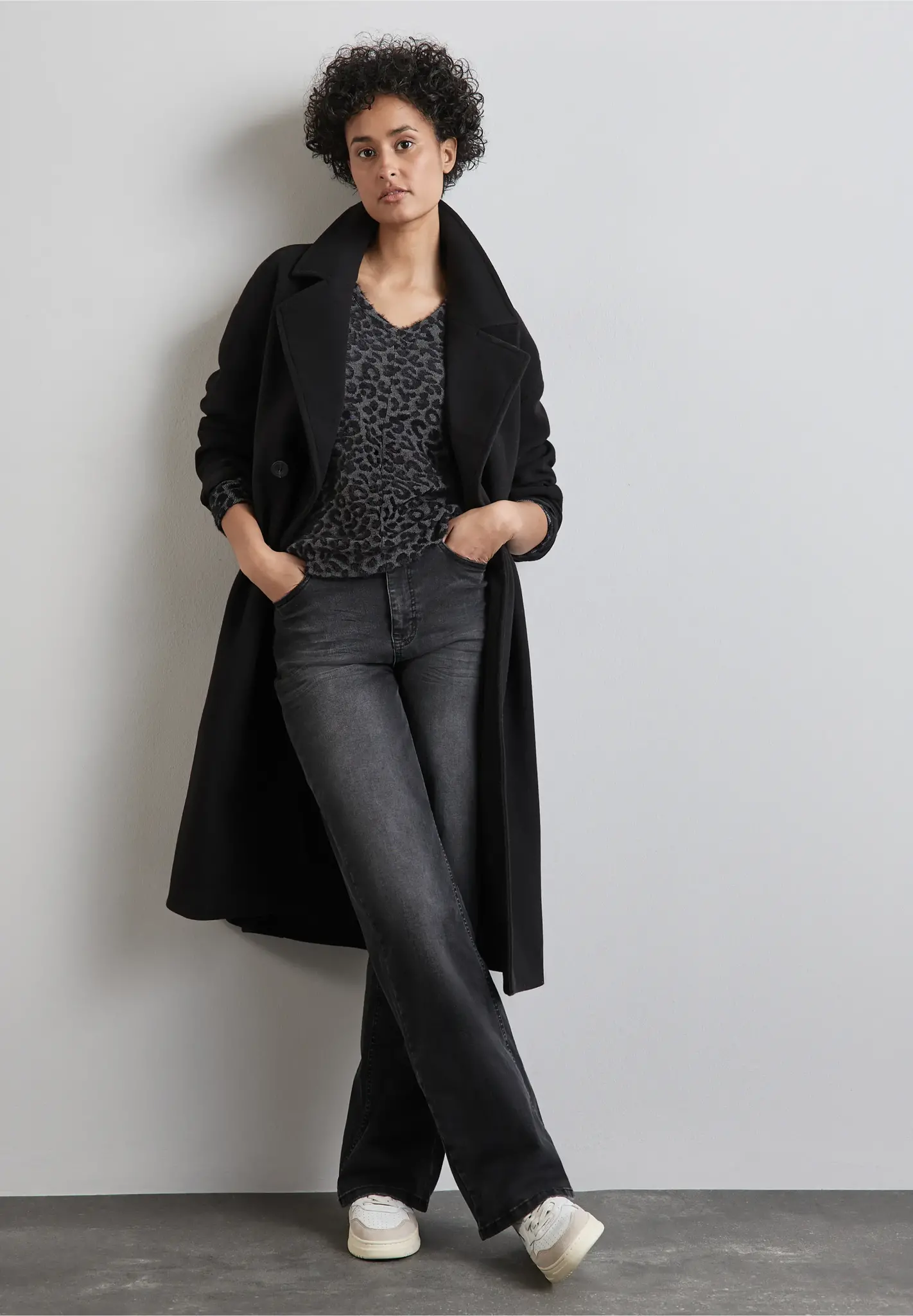 Street One Shirt mit Leo-Muster - Gravel Grey Melange