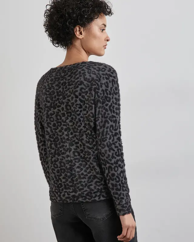 Street One Shirt with Leopard Print - Gravel Grey Melange