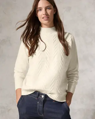 Cecil Jaquard Pullover in Unifarbe - Birch White