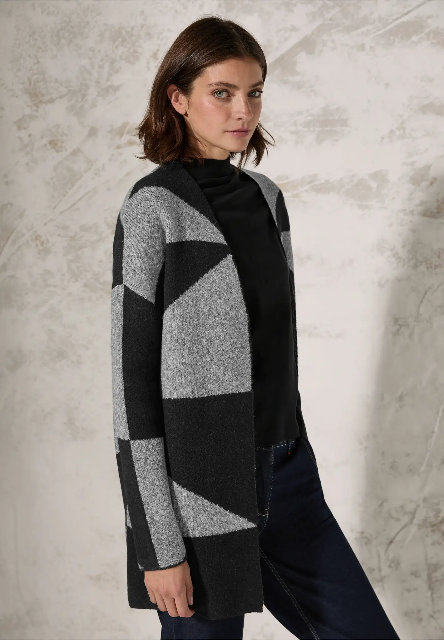 Cecil Gemusterte Strickjacke - Black