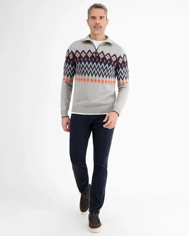 Lerros Norwegian Print Jumper - Platinum Grey Melange