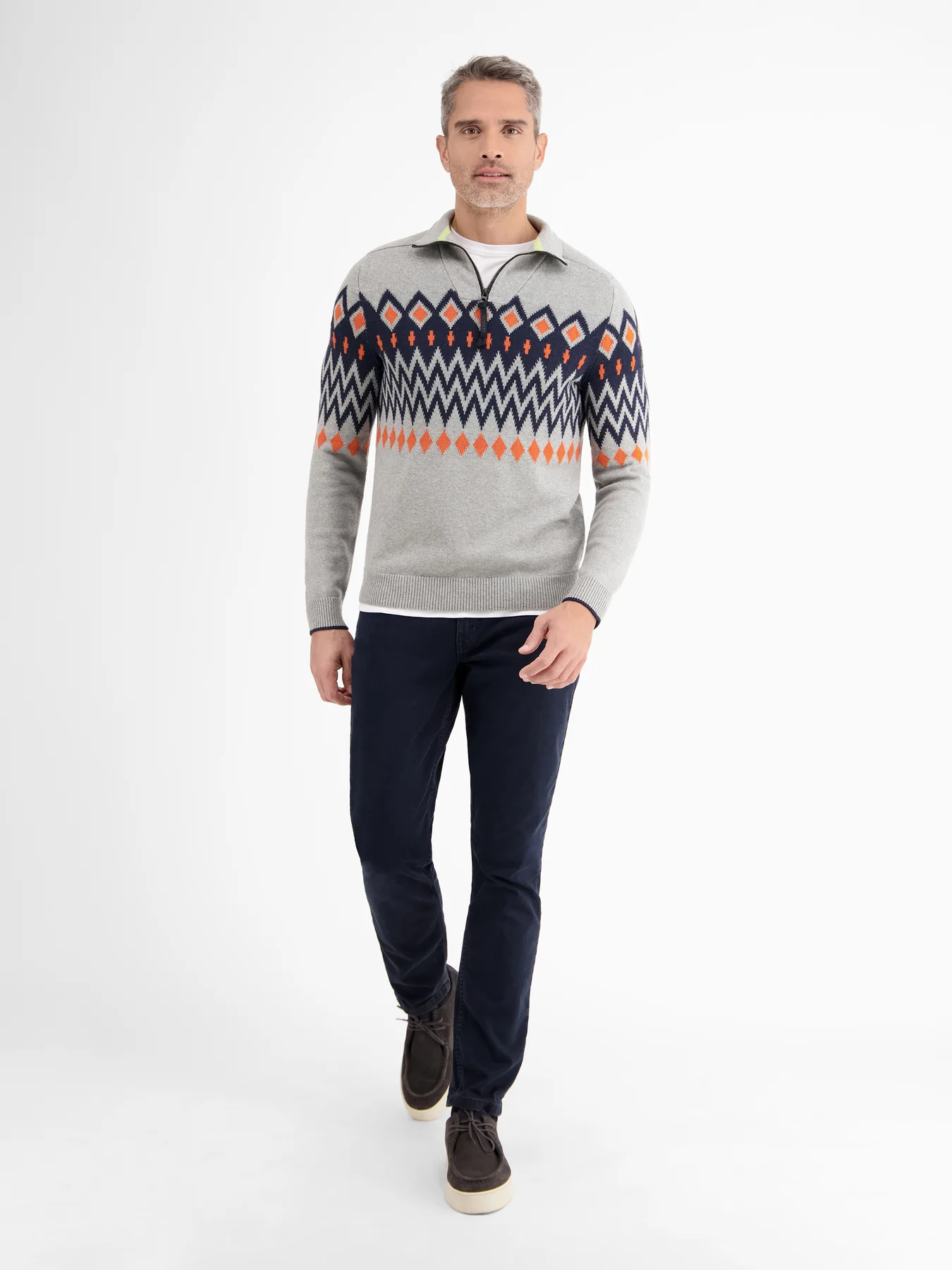 Lerros Troyer met Noorse Print - Platinum Grey Melange