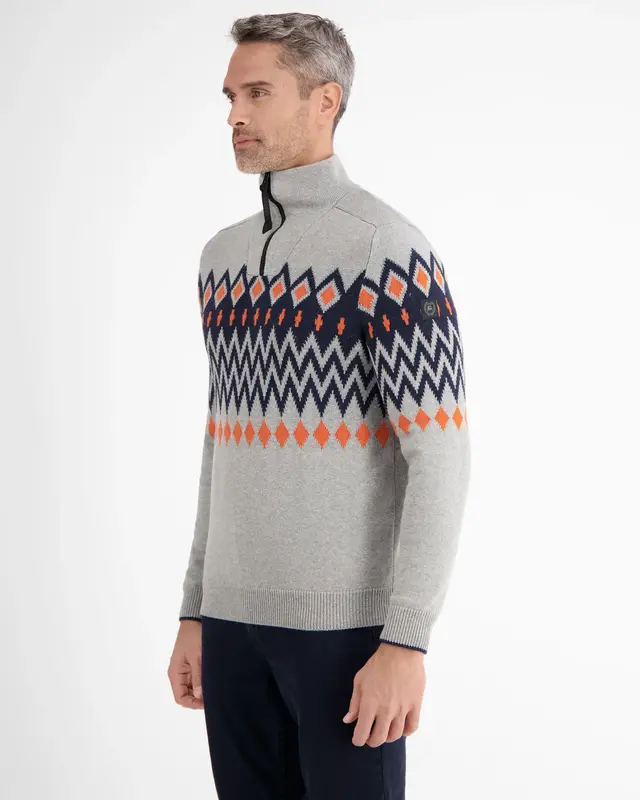 Lerros Troyer met Noorse Print - Platinum Grey Melange