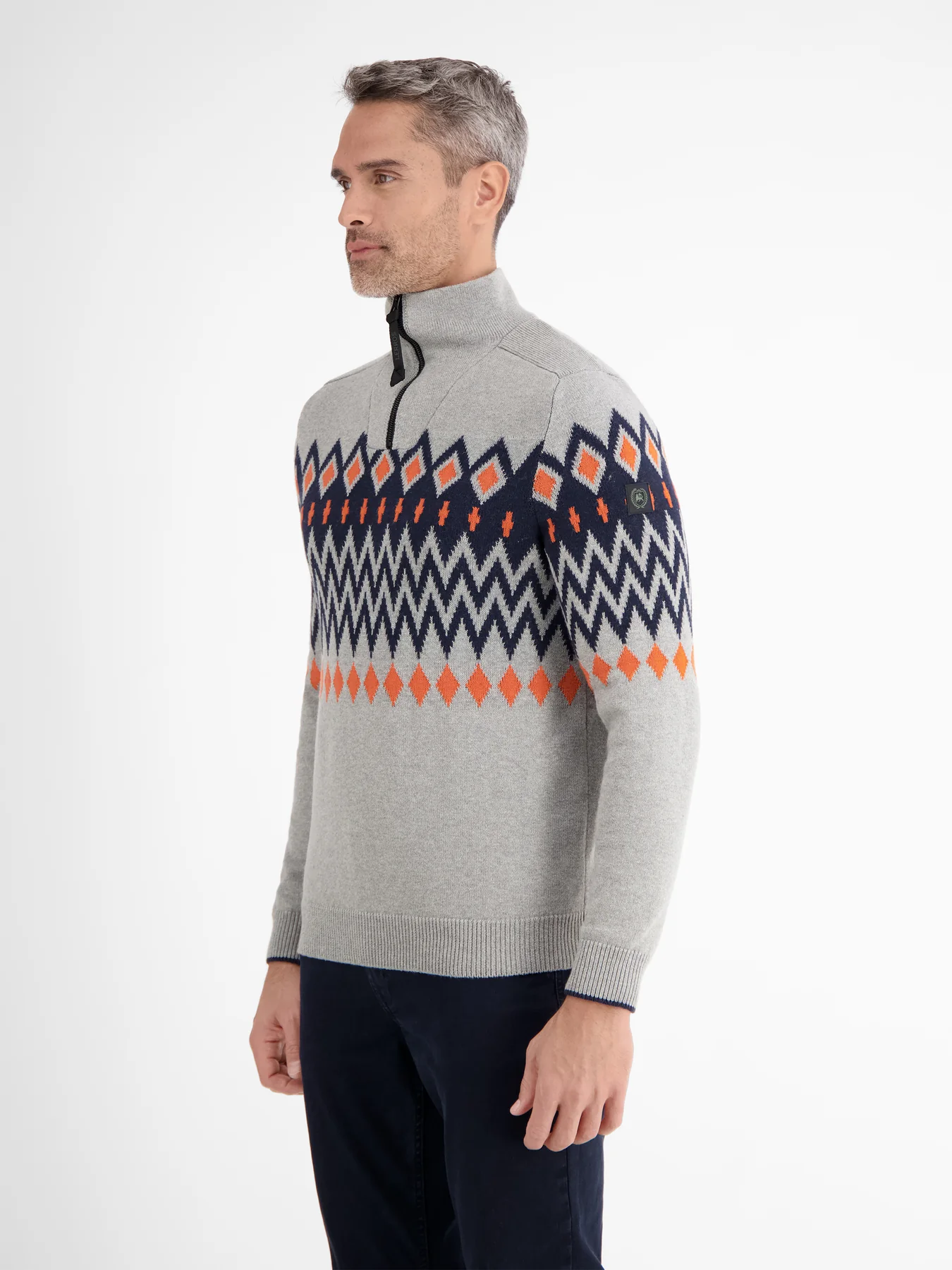 Lerros Troyer met Noorse Print - Platinum Grey Melange