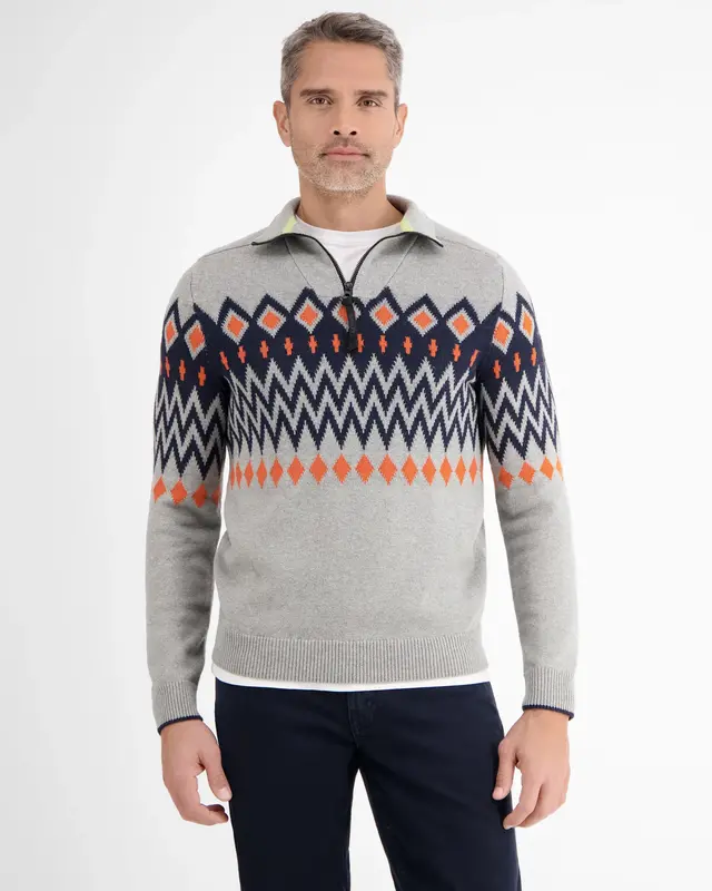 Lerros Norwegian Print Jumper - Platinum Grey Melange