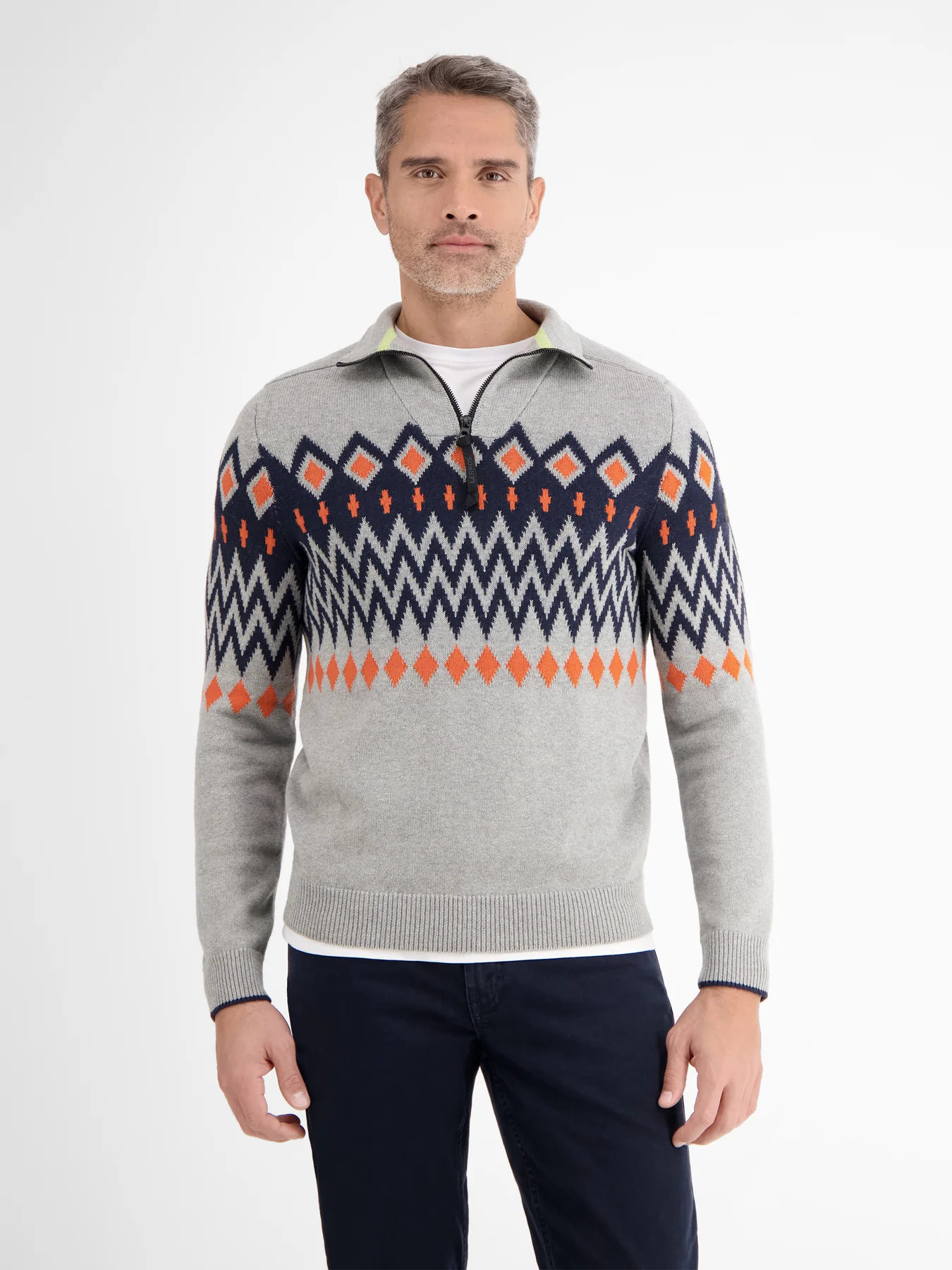 Lerros Troyer met Noorse Print - Platinum Grey Melange