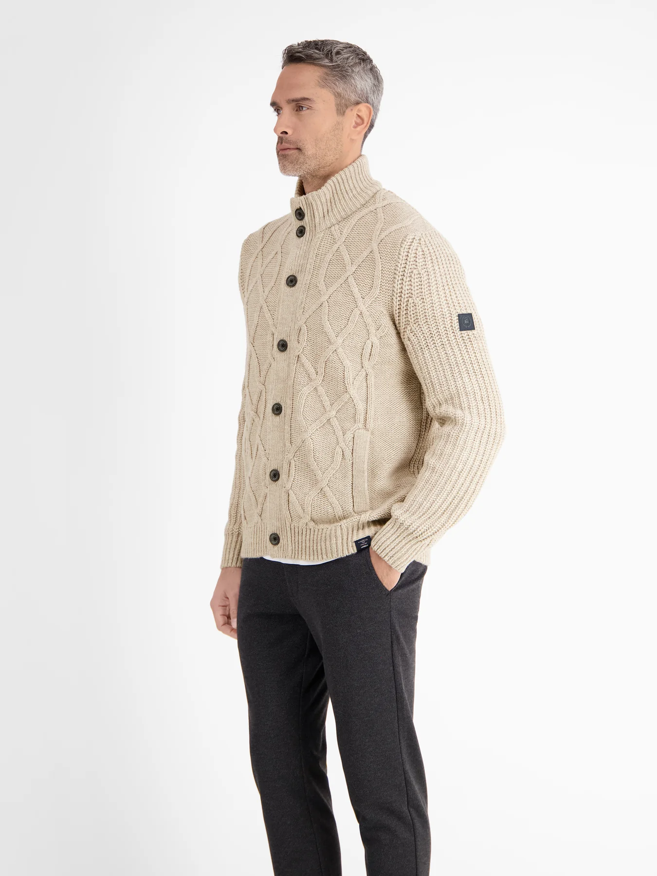 LERROS Cable-Knit Cardigan with Wool - Tender Beige Melange