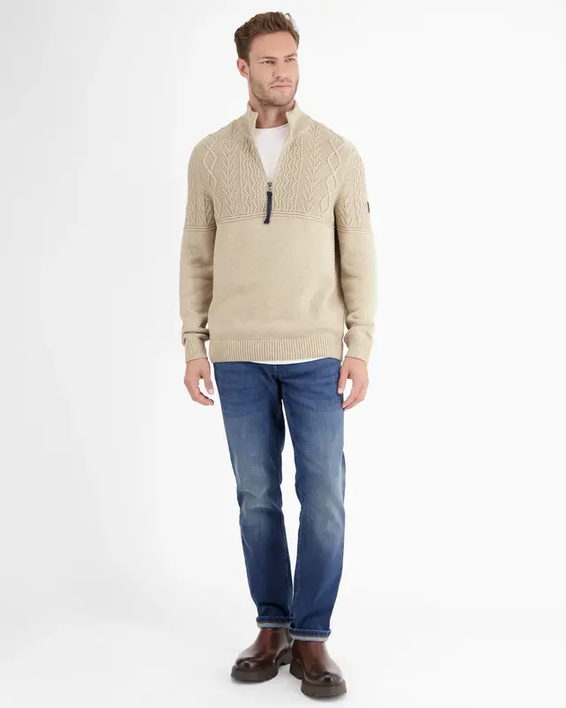 Lerros Jumper with Knit Pattern - Tender Beige Melange