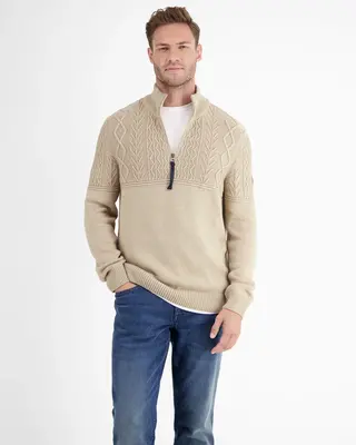 Lerros Gebreide Troyer met Tonaal Patroon - Tender Beige Melange